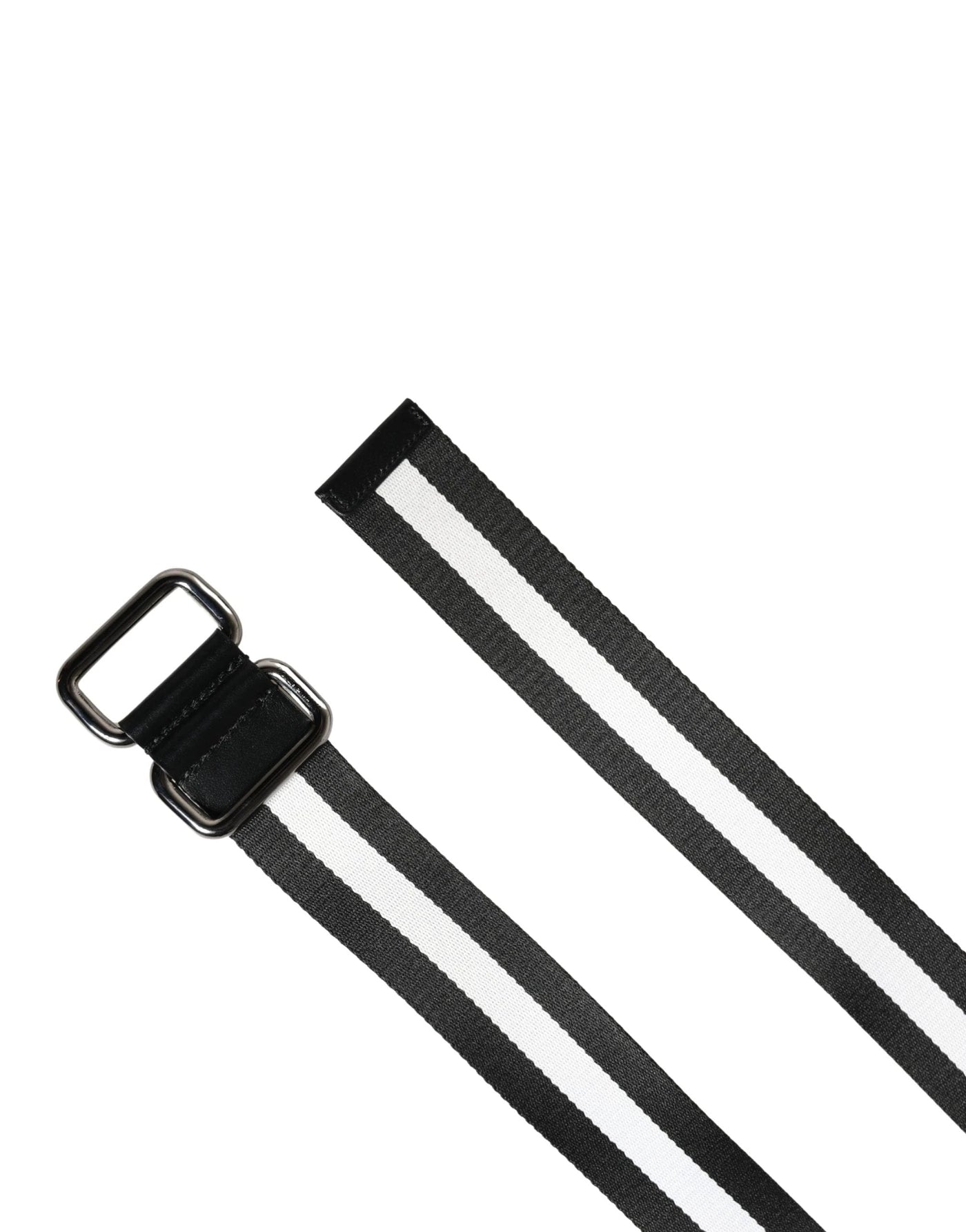 Dolce & Gabbana Men Black White Nylon Logo Metal Buckle Belt