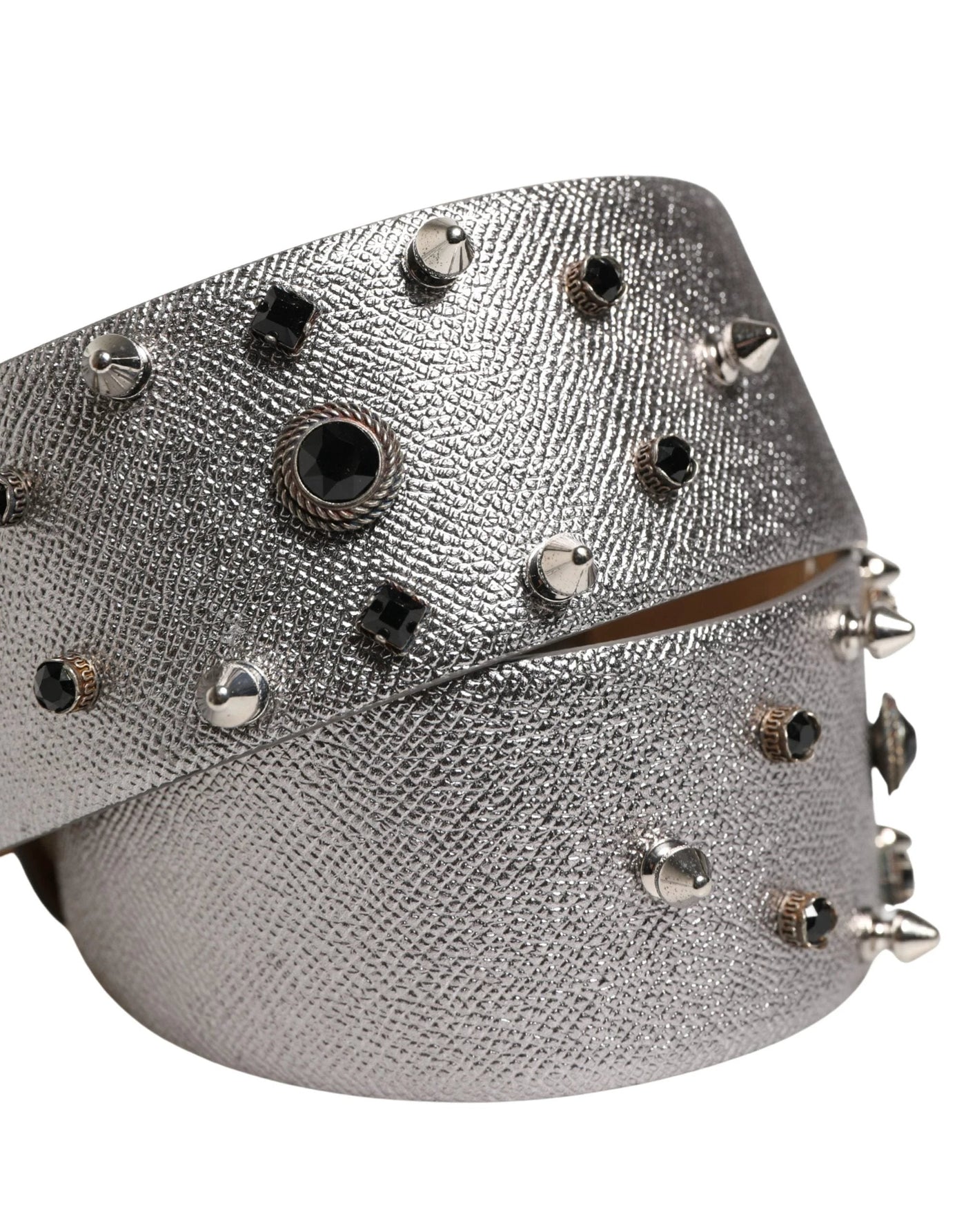 Dolce & Gabbana Silver Leather Crystal Metal Buckle Belt