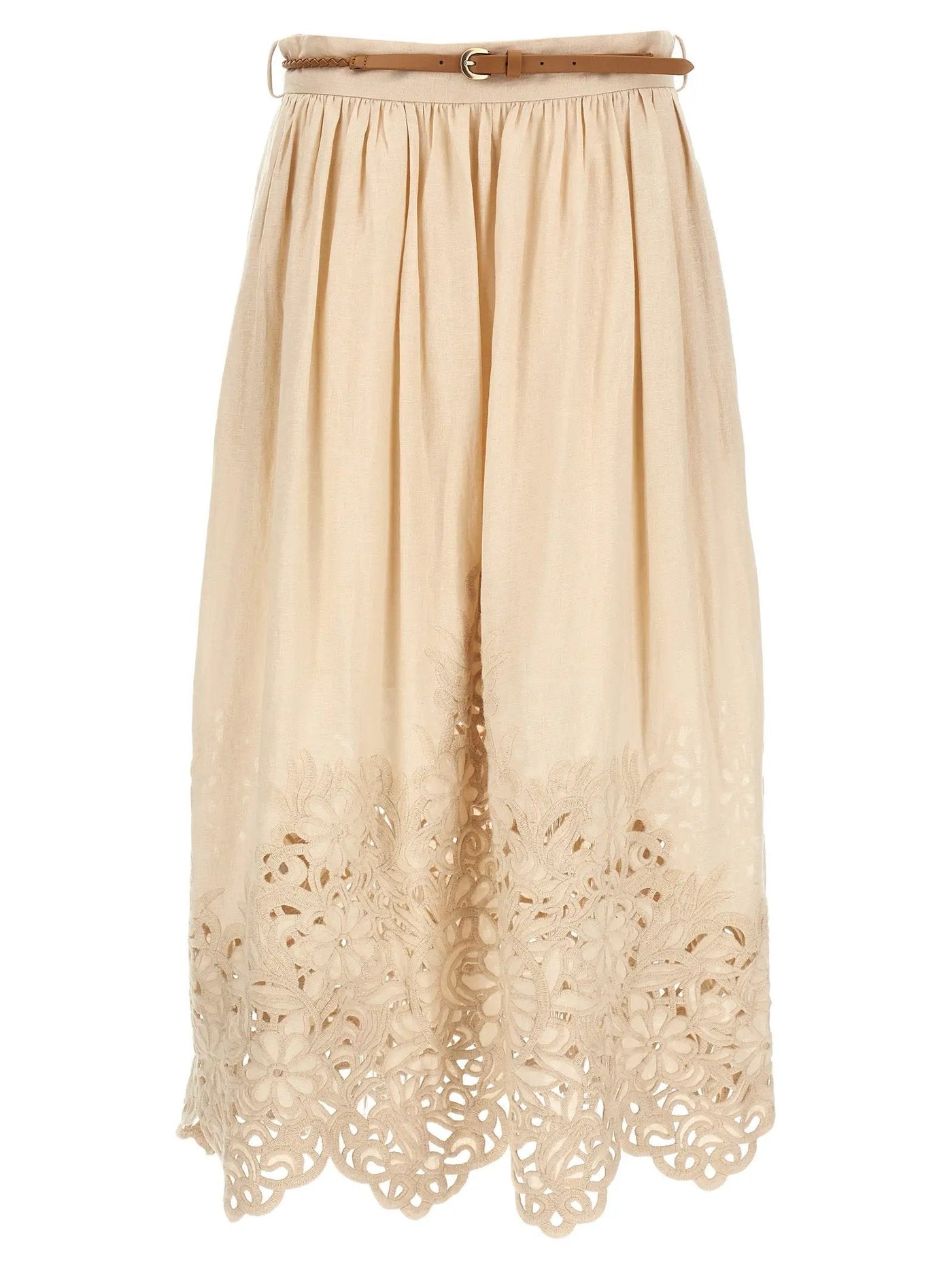 Zimmermann Beige Linen Midi Skirt