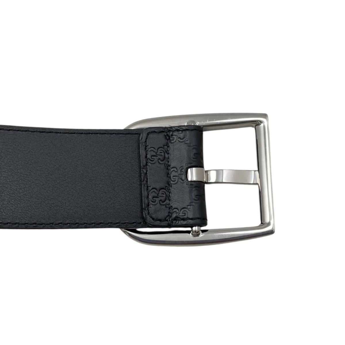 Gucci Belt Micro Guccissima Leather Logo Black Silver