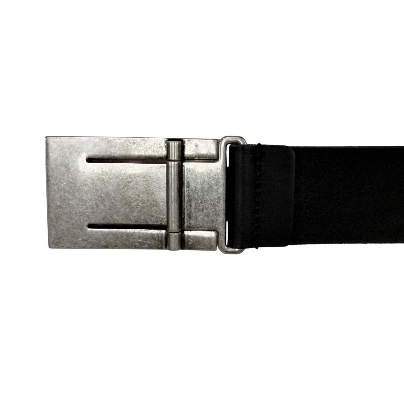 Gucci Logo Buckle Dull Finished Leather Belt Silver Black
