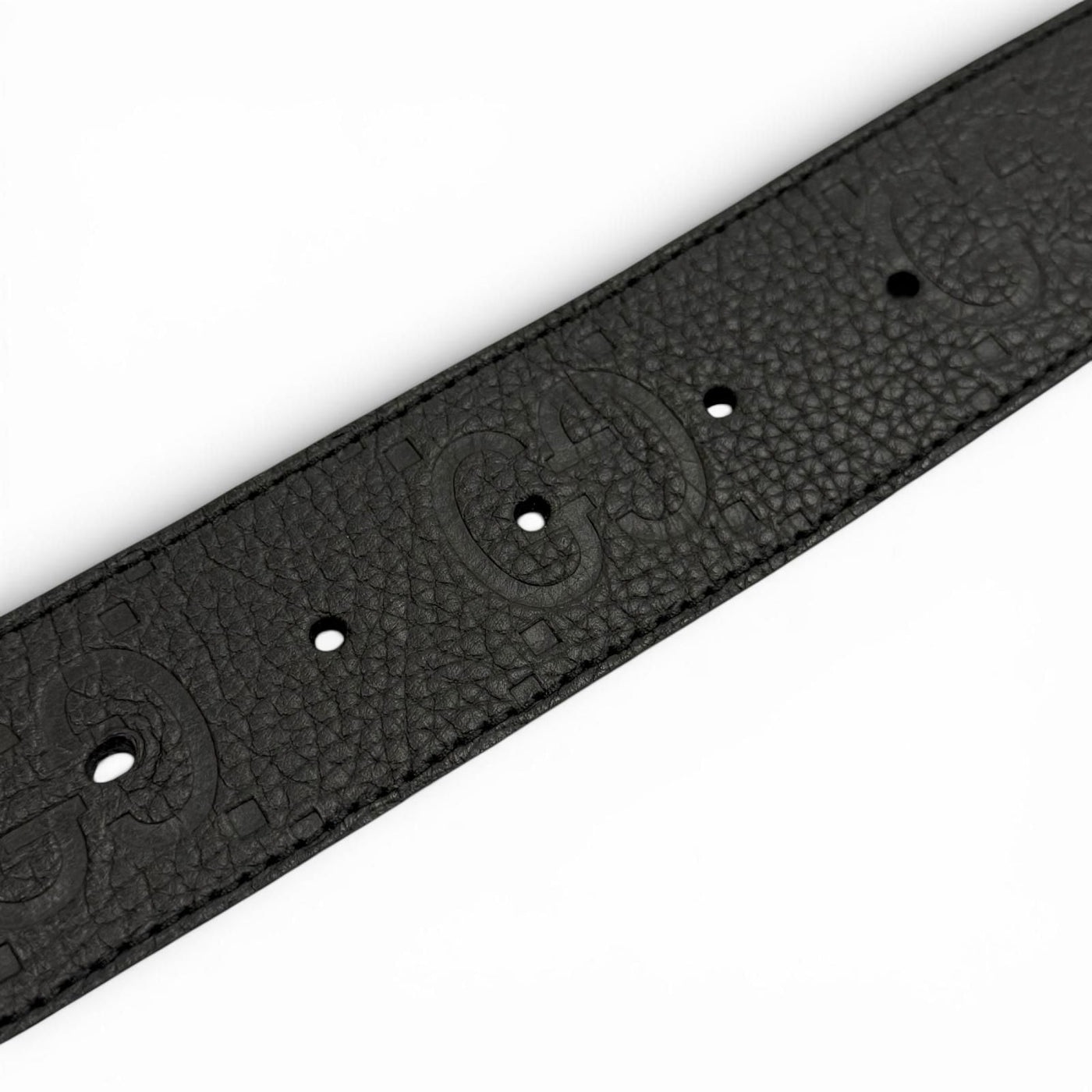 Gucci Leather GG Pattern Interlocking Buckle Wide Belt Black Silver