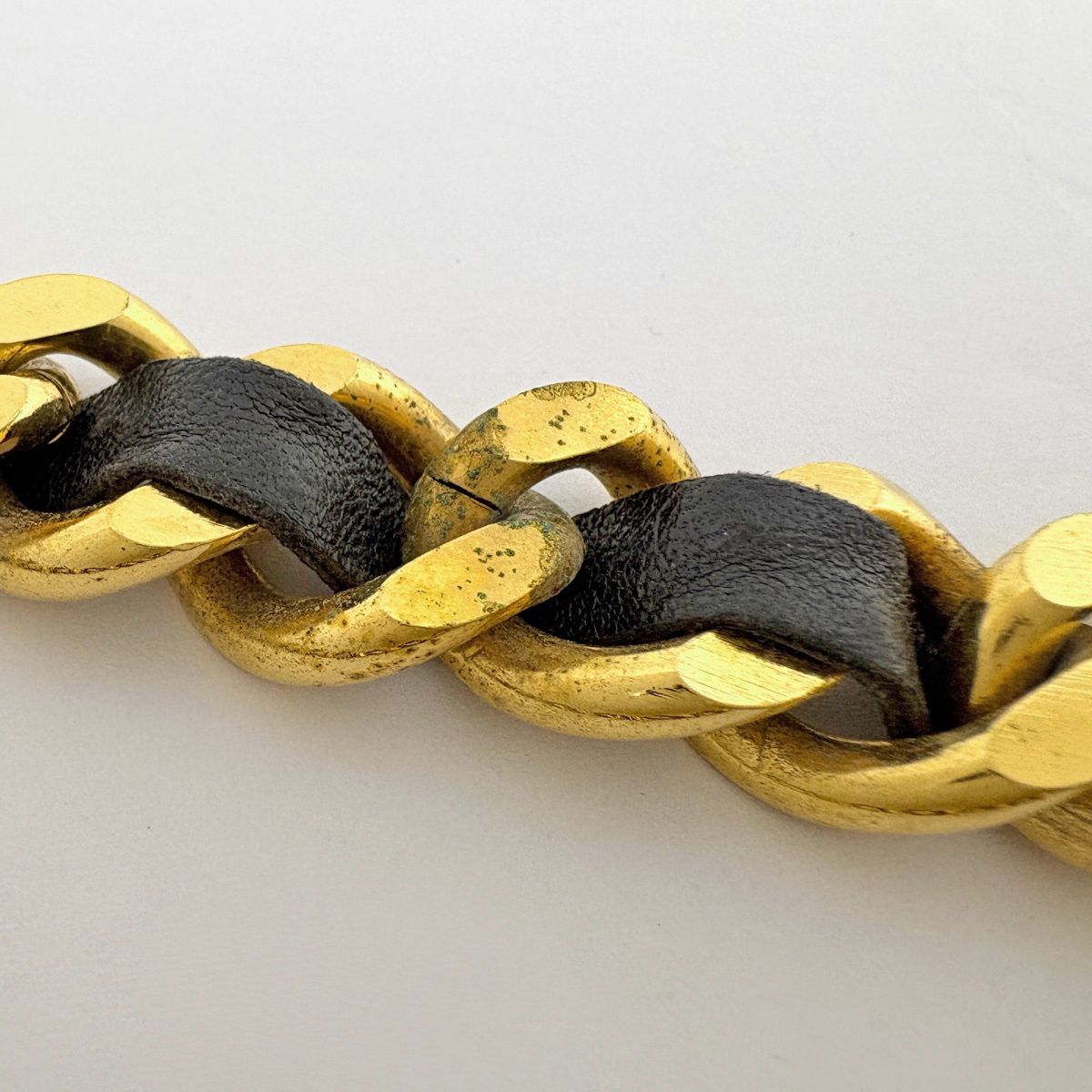 Chanel CC Logo Chain Belt 94 Leather Gold Black