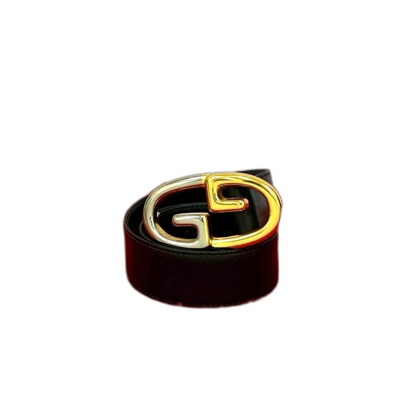 Gucci Vintage GG Logo Buckle Belt Leather Black Gold Silver