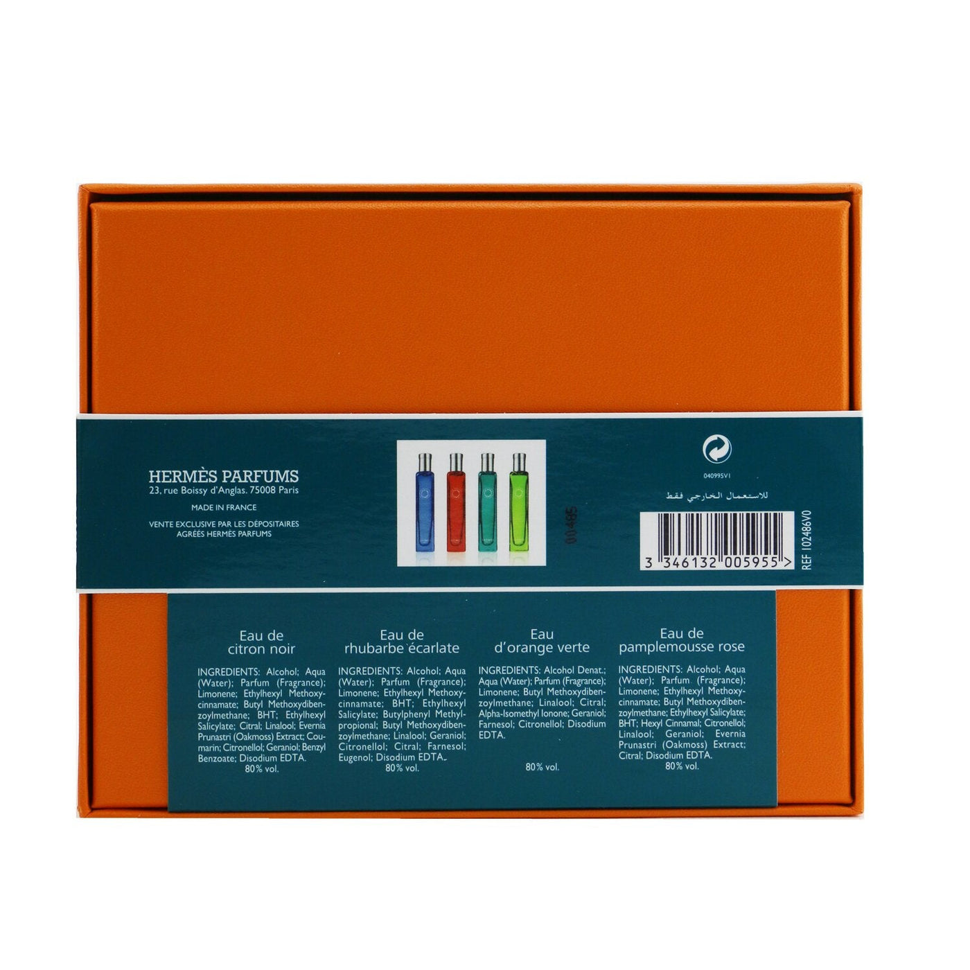Hermes Colognes Collection Travel Set: Eau D'Orange Verte, Eau De Rhubarbe Ecarlate, Eau De Pamplemousse Rose, Eau De Citron Noir  4x15ml/0.5oz