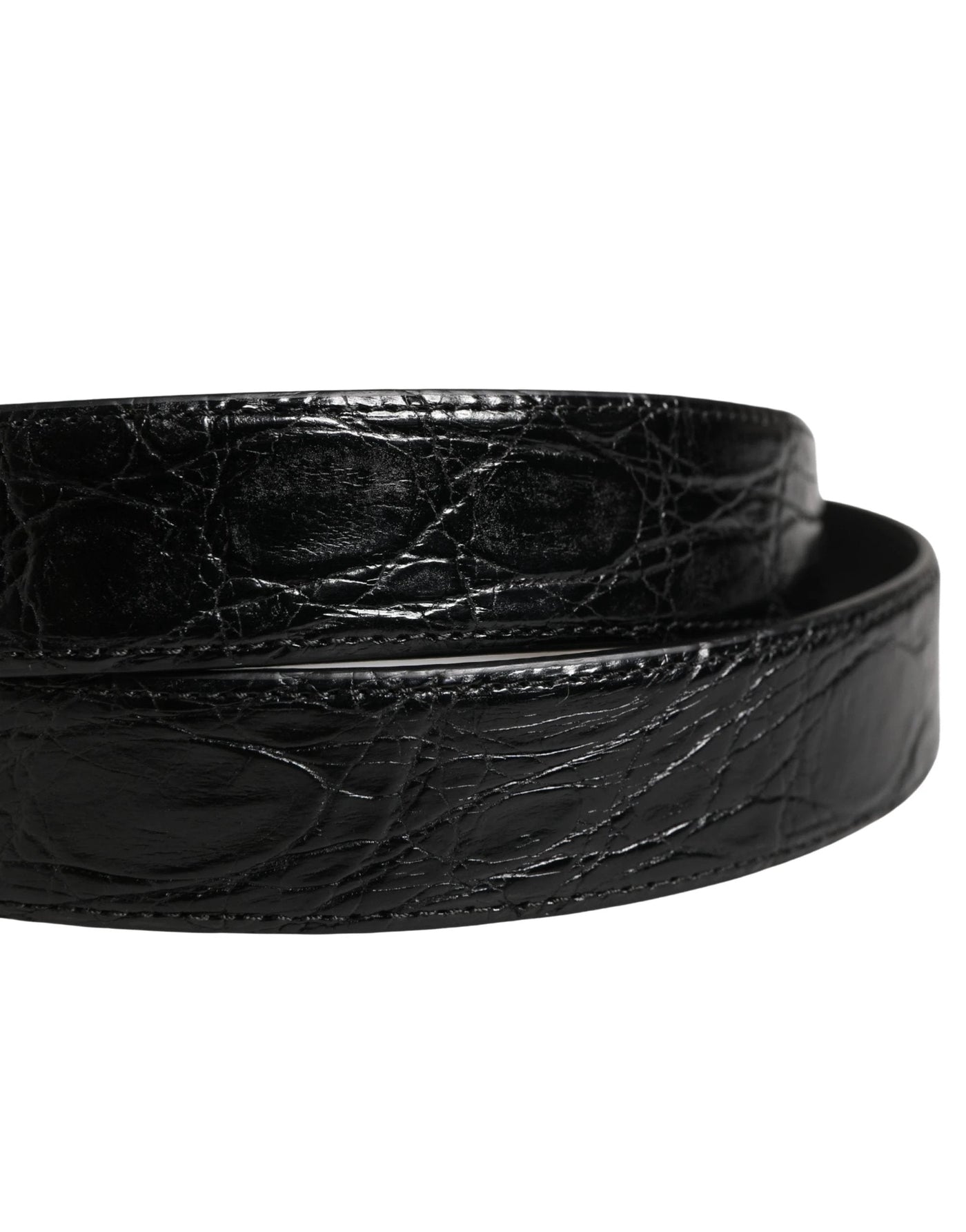 Dolce & Gabbana Men Black Exotic Leather Logo Buckle Belt