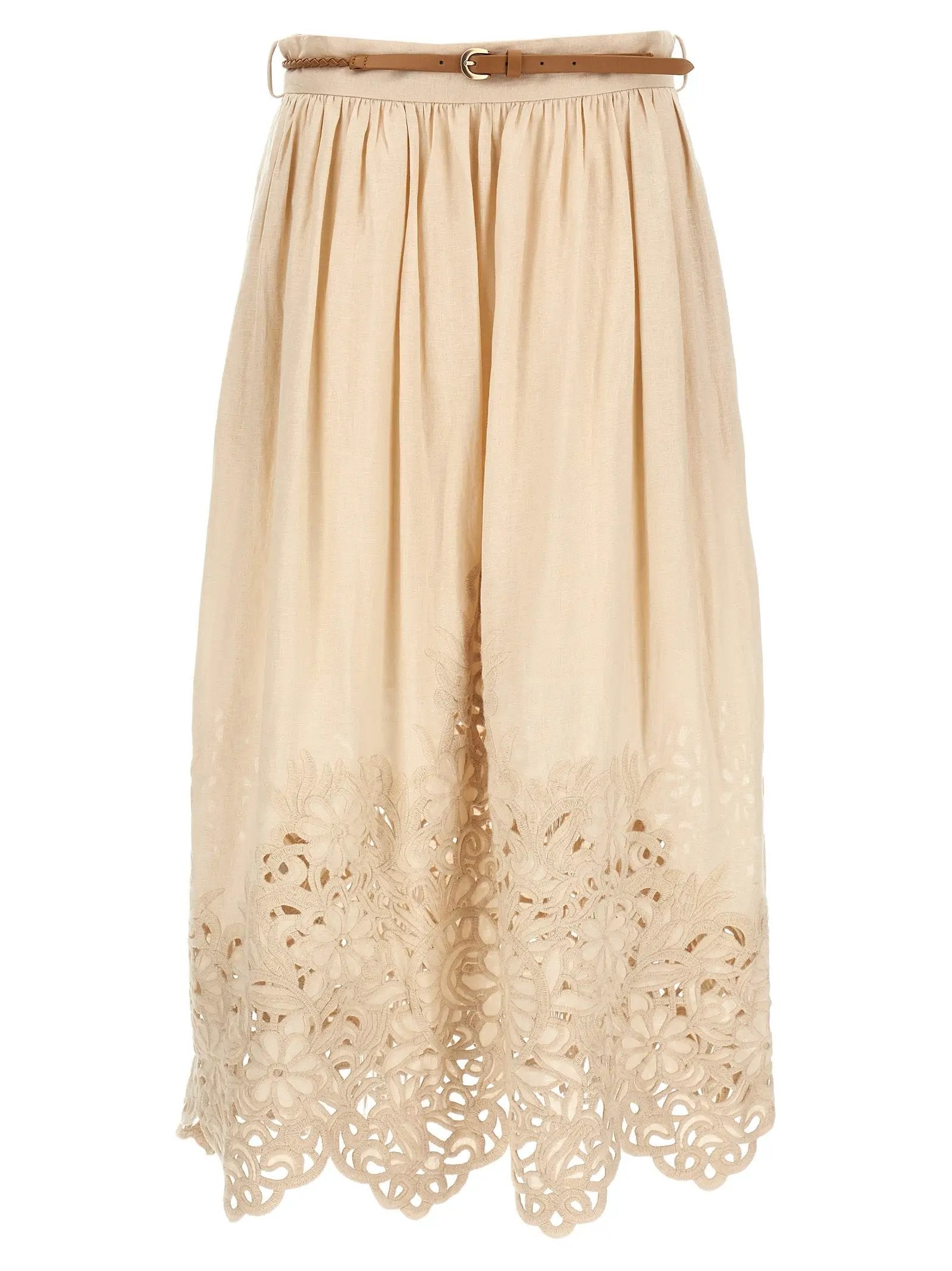 Zimmermann Beige Linen Midi Skirt