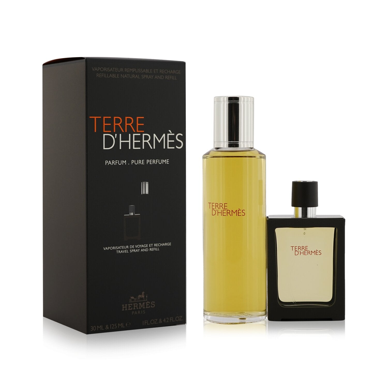 Hermes Terre D'Hermes Pure Parfum Refillable Spray 30ml/1oz + Refill 125ml/4.2oz  2pcs
