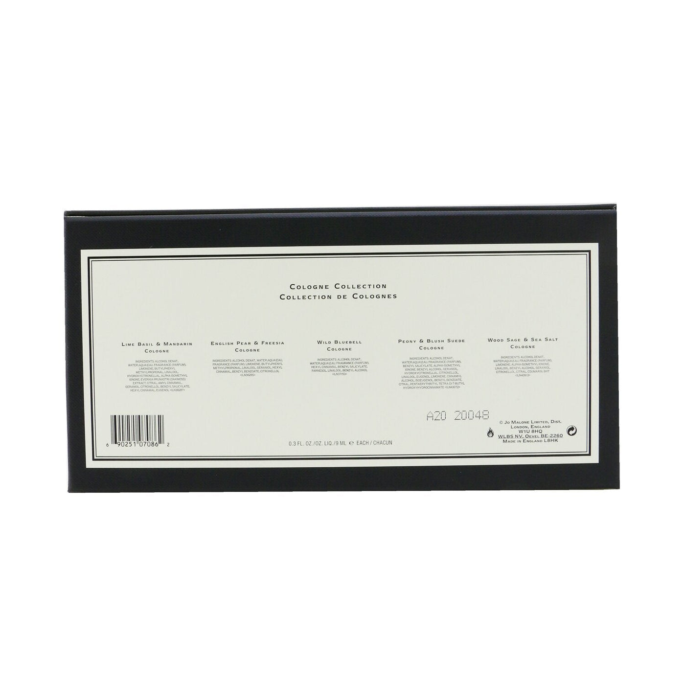 Jo Malone Cologne Collection: Lime Basil & Mandarin, English Pear & Freesia, Wild Bluebell, Peony & Blush Suede, Wood Sage &Sea Salt  5x9ml/0.3oz