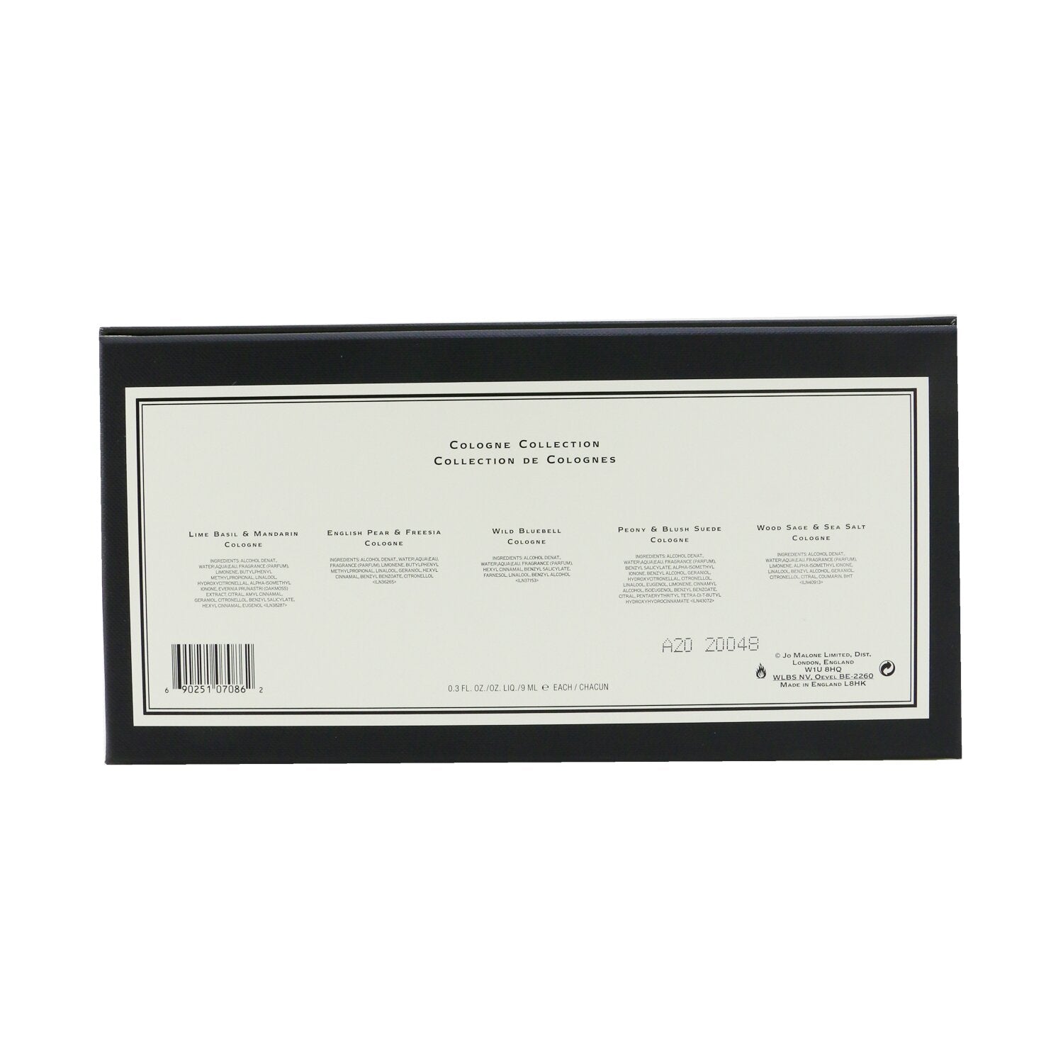 Jo Malone Cologne Collection: Lime Basil & Mandarin, English Pear & Freesia, Wild Bluebell, Peony & Blush Suede, Wood Sage &Sea Salt  5x9ml/0.3oz