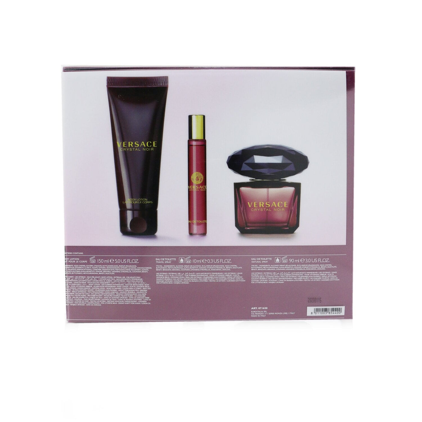 Versace Crystal Noir Coffret: Eau De Toilette Spray 90ml/3oz + Body Lotion 150ml/5oz + EDT Travel Spray 10ml/0.3oz  3pcs