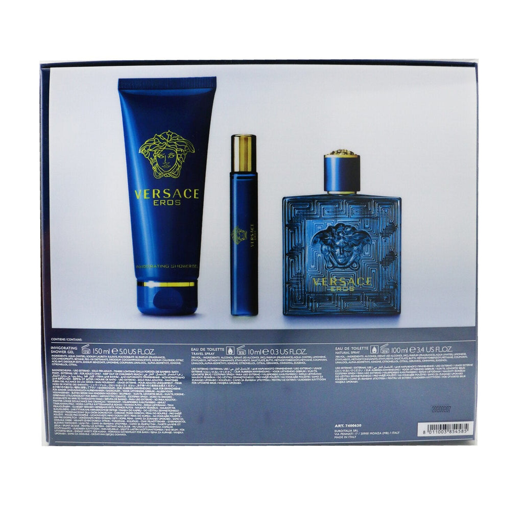 Versace Eros Coffret: Eau De Toilette Spray 100ml/3.4oz + Eau De Toilette Spray 10ml/0.3oz + Shower Gel 150ml/5oz  3pcs