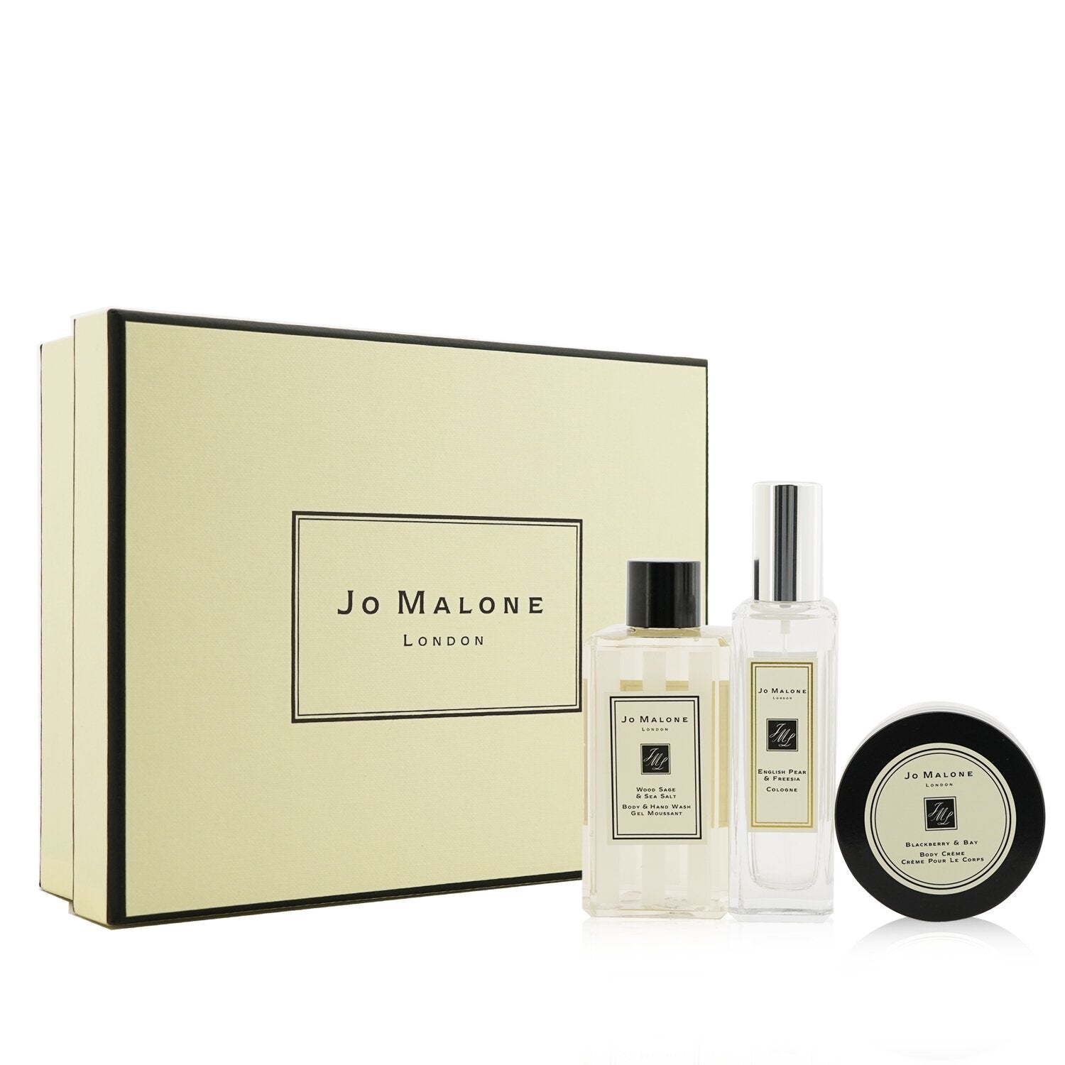 Jo Malone Fragrance Layering Collection: English Pear & Freesia Cologne Spray 30ml + Blackberry & Bay Body Cream 50ml + Wood Sage & Sea Salt Body Wash 100ml  3pcs