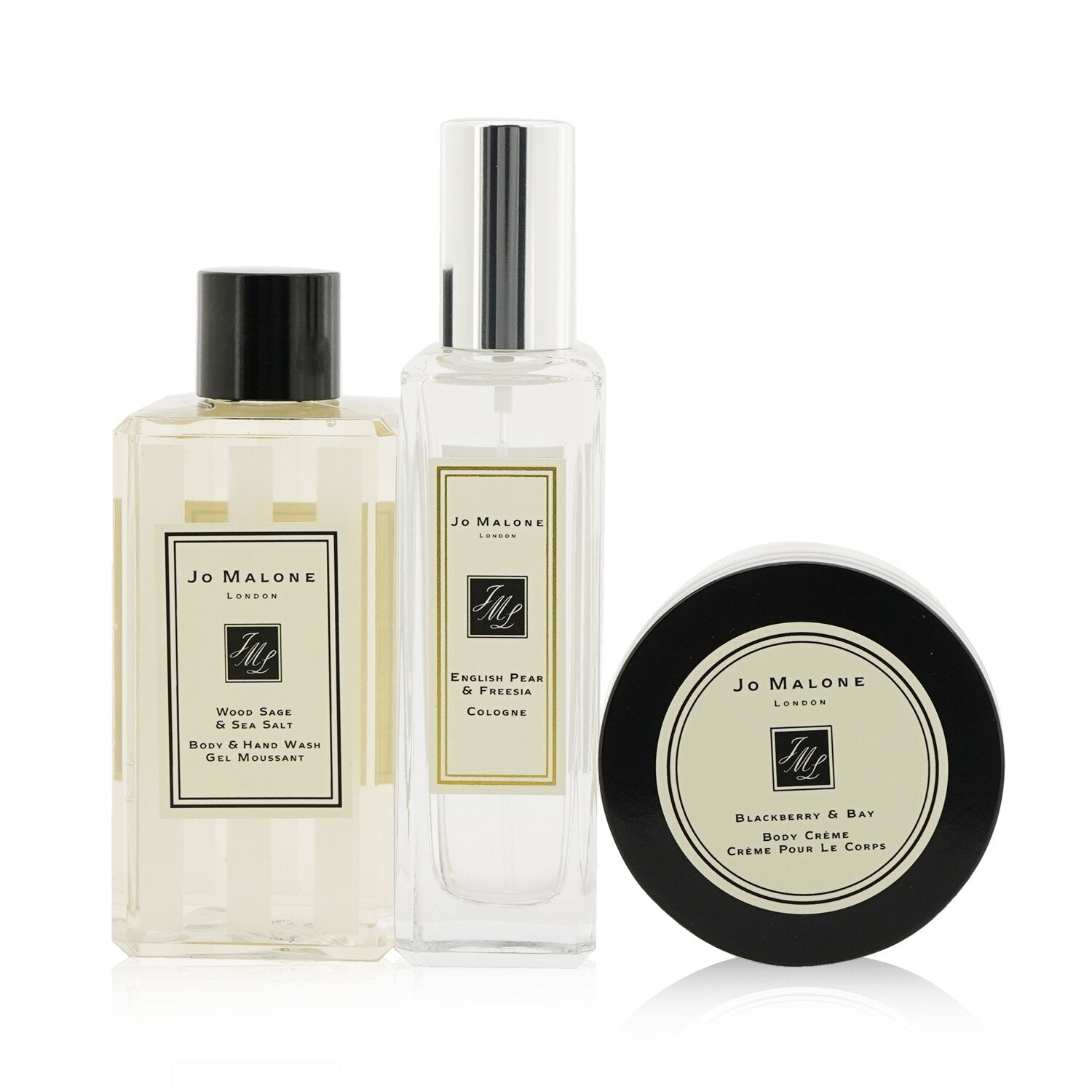 Jo Malone Fragrance Layering Collection: English Pear & Freesia Cologne Spray 30ml + Blackberry & Bay Body Cream 50ml + Wood Sage & Sea Salt Body Wash 100ml  3pcs