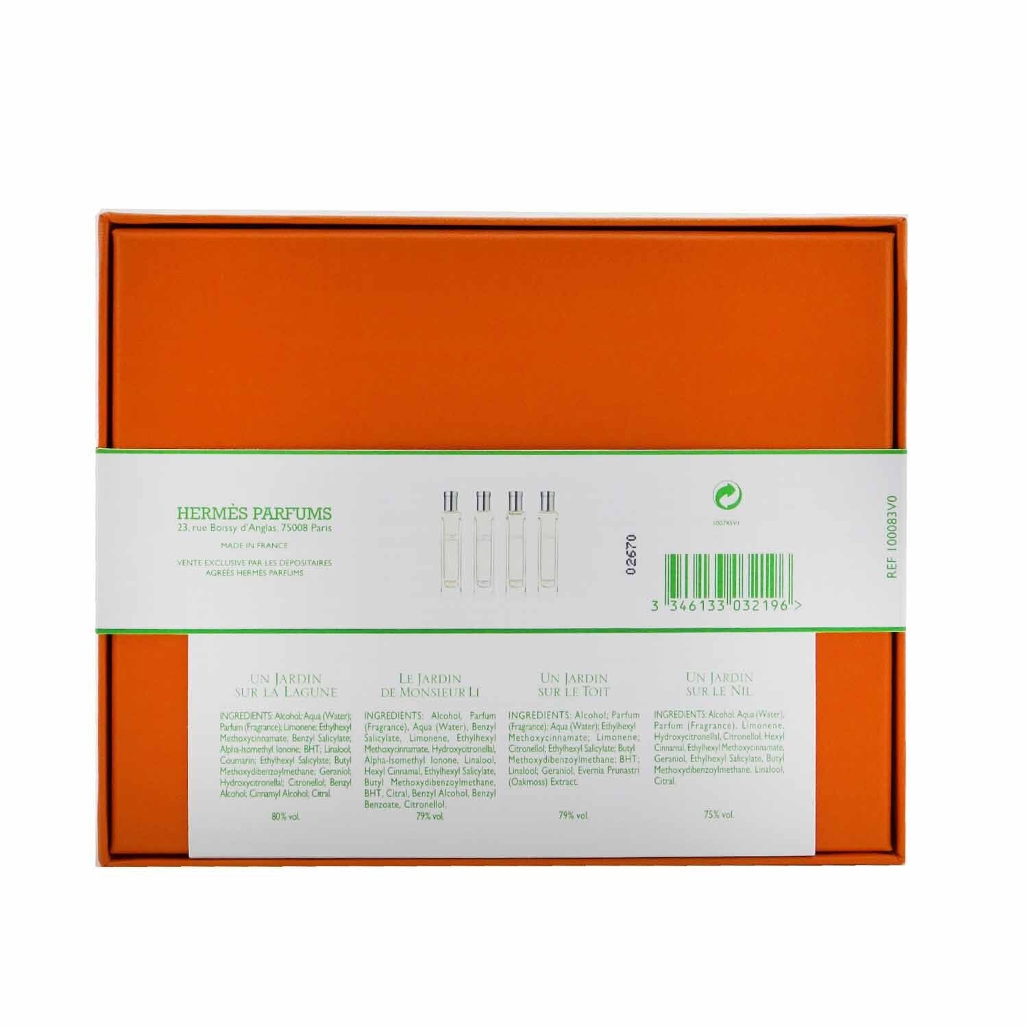 Hermes Jardins Eau De Toilette Travel Set: Un Jardin Sur La Lagune, Le Jardin De Monsieur Li, Un Jardin Sur Le Toit, Un Jardin Sur Le Nil  4x15ml/0.5oz