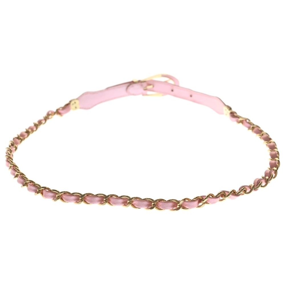 Chanel CC Logo Leather Chain Belt Pink Gold