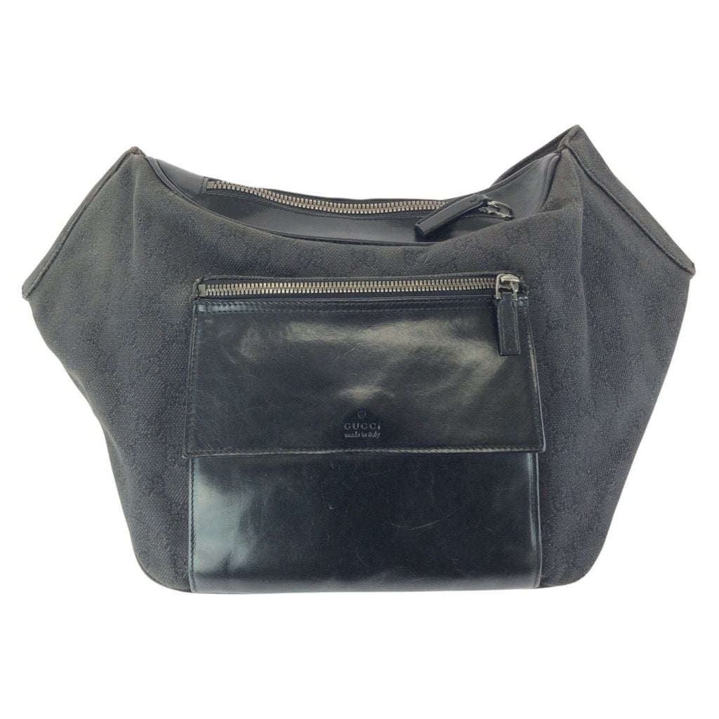 Gucci Black Silver GG Canvas Leather Belt Bag