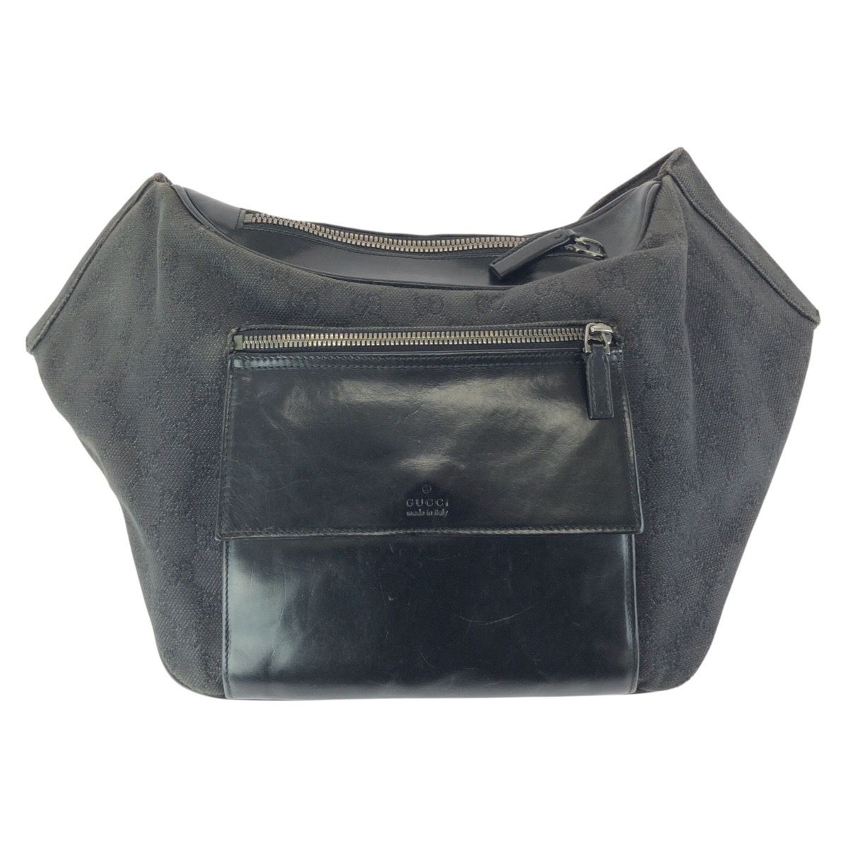 Gucci Black Silver GG Canvas Leather Belt Bag
