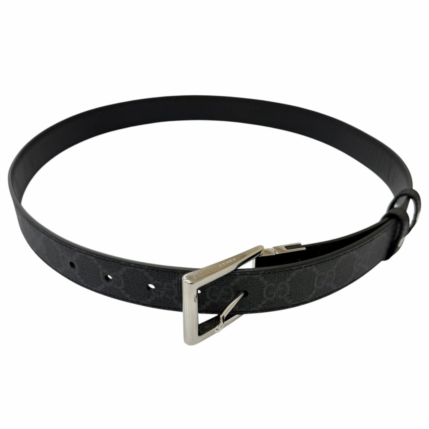 Gucci Leather GG Supreme Canvas Square Buckle Reversible Belt Black 90 36