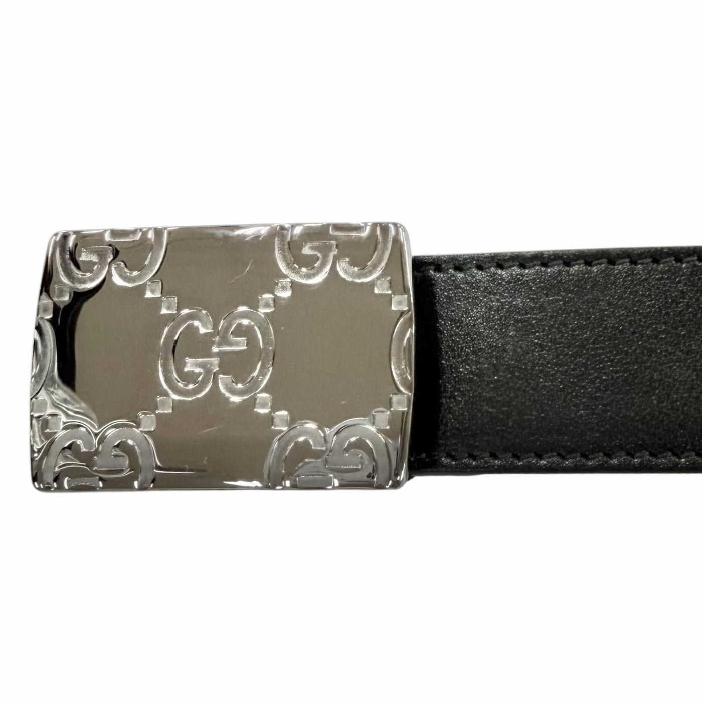Gucci GG Logo Square Buckle Leather Belt Black Silver 90 36 Recommended