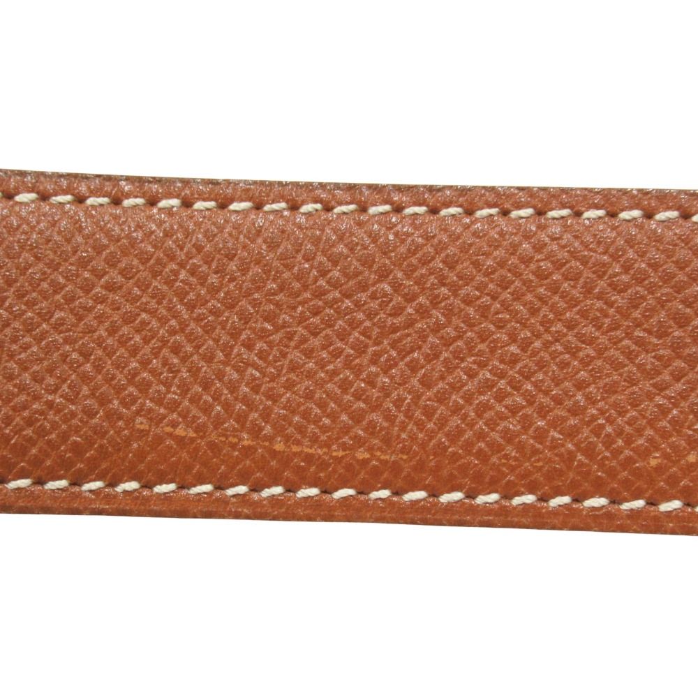 Hermes Horse Buckle Belt Courchevel Leather Vintage 72 Brown