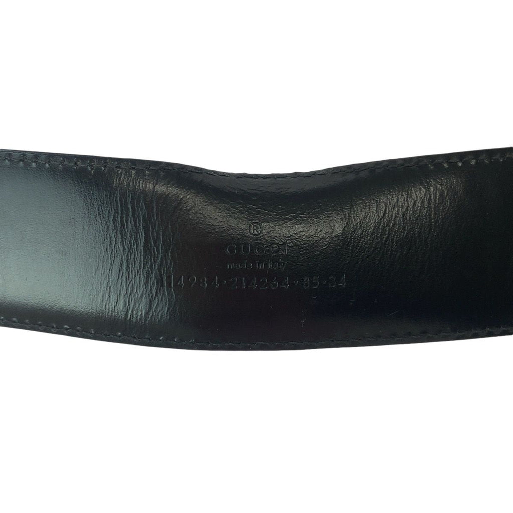 Gucci Guccissima Interlocking 85 Black Silver Leather Belt Buckle
