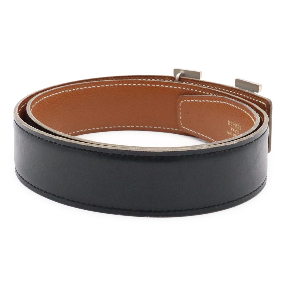 Hermes Belt Buckle Reversible Box Calf Veau Epsom Black Brown Silver 70