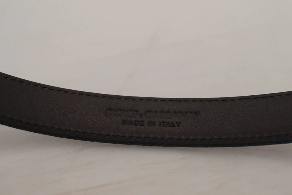 Dolce & Gabbana Blue Jacquard Moire Silver Metal Belt Men