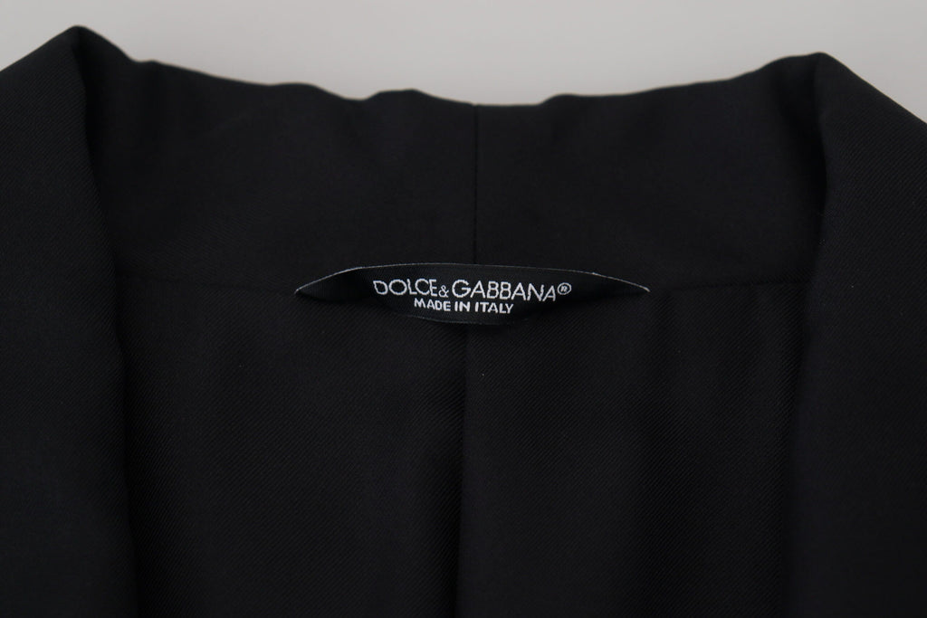 Dolce & Gabbana Dark Gray Robe Striped DG Patch Jacket Men Blazer