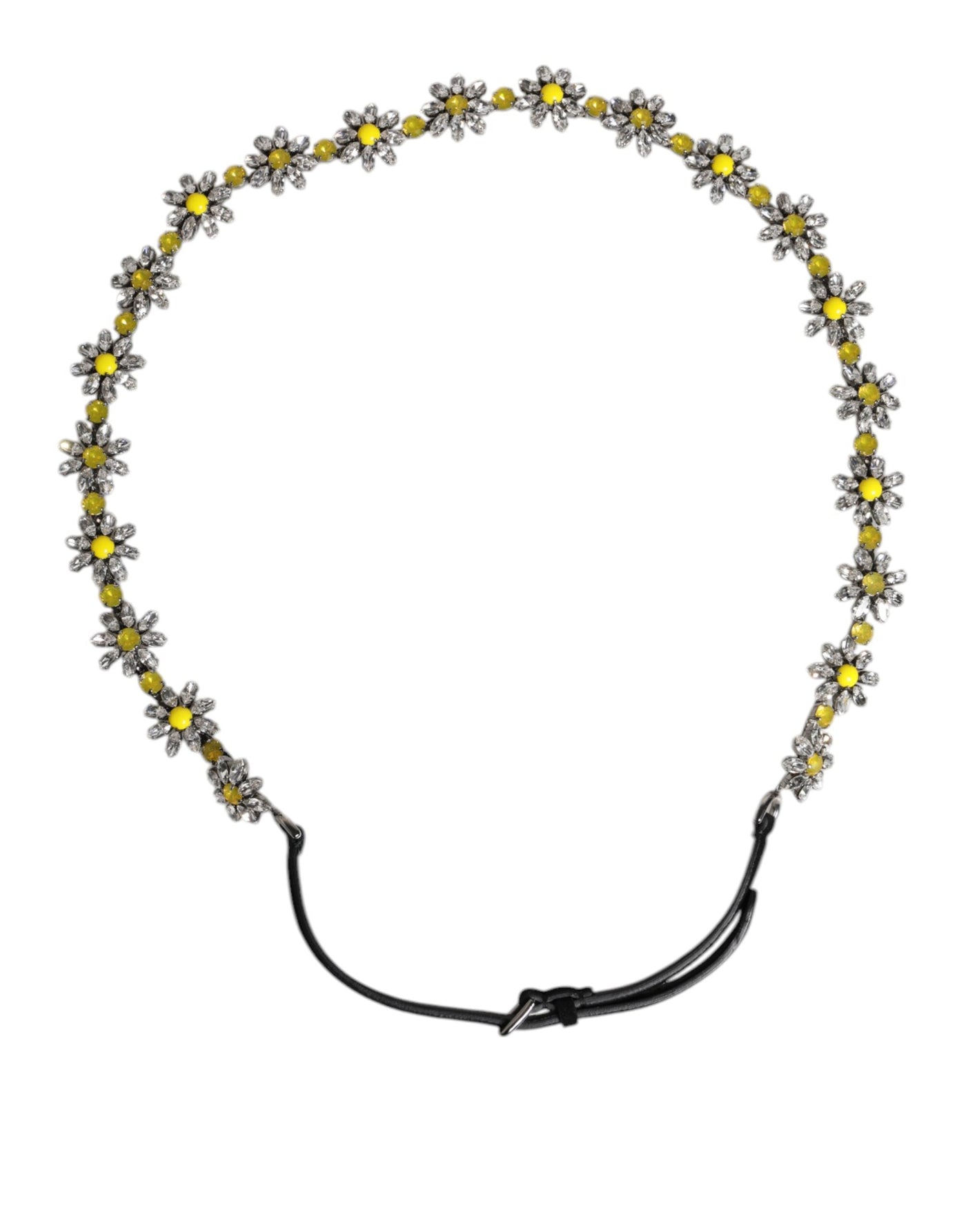 Dolce & Gabbana Black Leather Daisy Crystal Embellish Waist Belt