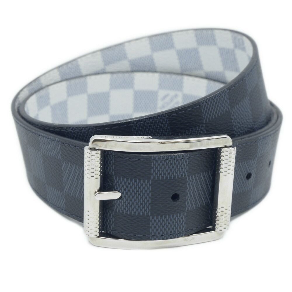 Louis Vuitton Ceinture Reverse Damier Belt All Over Pattern Leather Blue Black