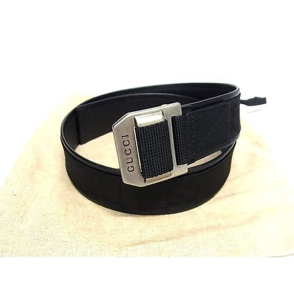 Gucci H9 Hlx GG Pattern Nylon And Leather Silver Hardware Belt