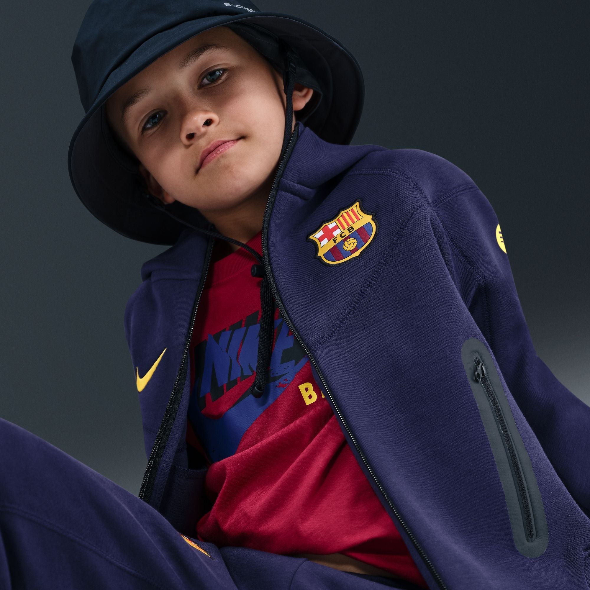 Nike FC Barcelona Tech Big Kids' (Boys') Soccer Fleece Full-Zip Hoodie