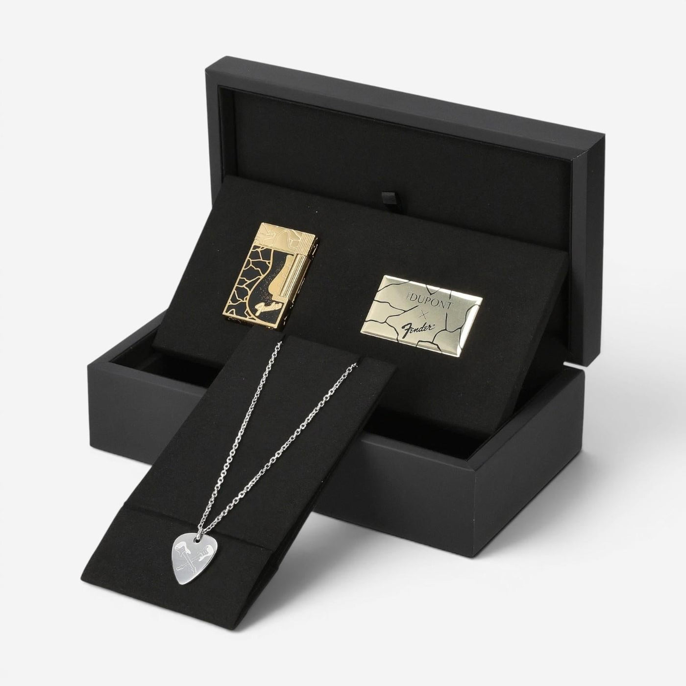 S.T. Dupont Fender Black Lacquer Lighter & Necklace Set C16025CL