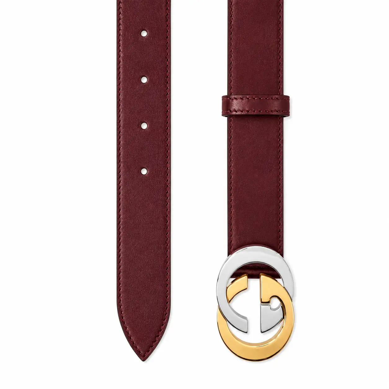 Gucci Interlocking G Leather Belt Burgundy with Gold & Silver Buckle