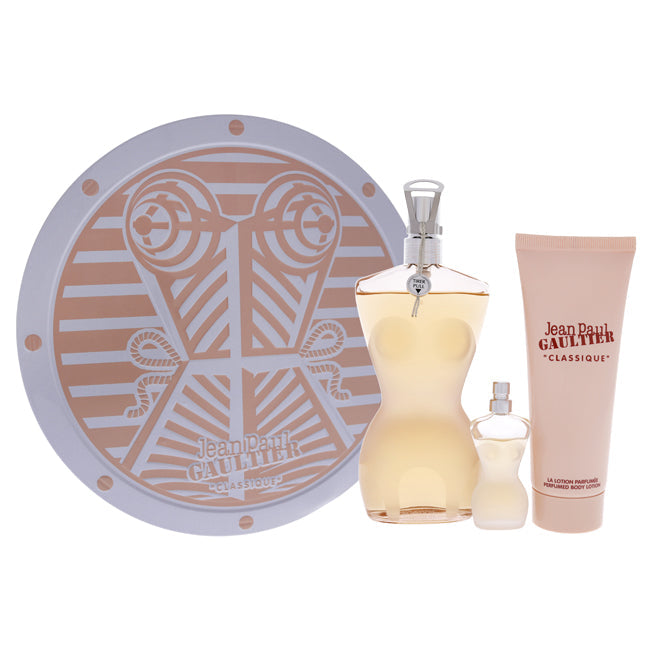 Classique by Jean Paul Gaultier for Women - 3 Pc Gift Set 3.4 oz EDT Spray, 0.2oz EDT Spray, 2.5oz Perfumed Body Lotion