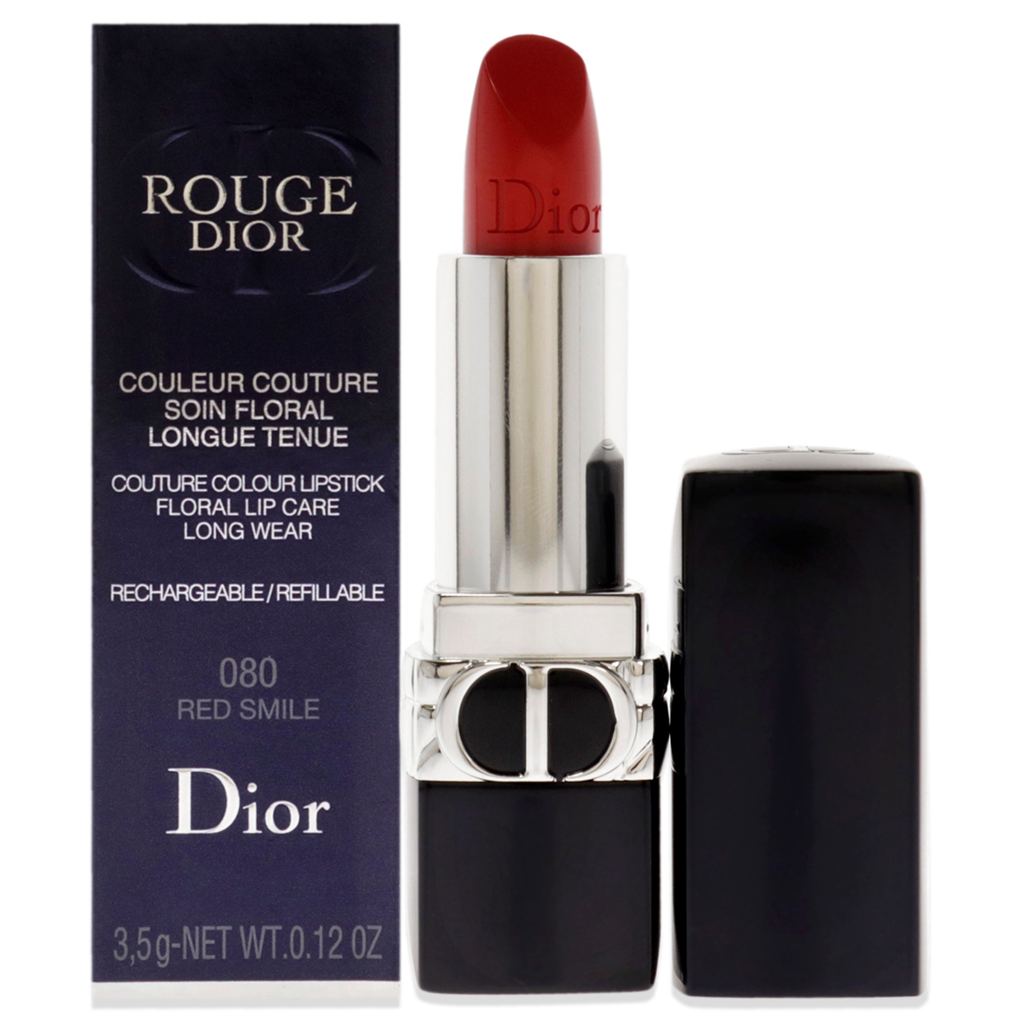 Christian Dior Rouge Dior Couture Satin Lipstick - 080 Red Smile by Christian Dior for Women - 0.12 oz Lipstick (Refillable)