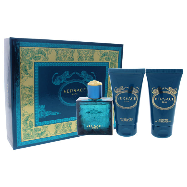 Versace Eros by Versace for Men - 3 Pc Gift Set 1.7 oz EDT Spray, 1.7 oz Comfort After Shave Balm, 1.7 oz Invigorating Shower Gel